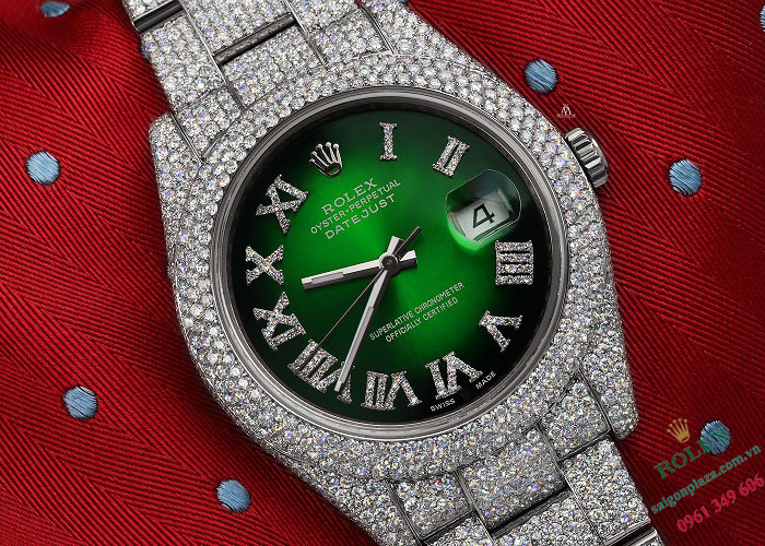 Đồng hồ Rolex Datejust II 41mm 116300 xanh Green Vignette Roman Diamond Dial