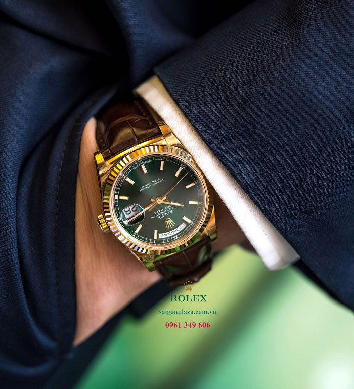 Đồng hồ nam Rolex replica 1 1 rolex dây da bò cá sấu Day Date 118138