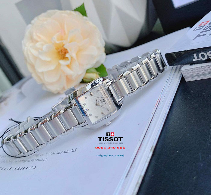 Đồng hồ nữ trắng vuông Đồng hồ chính hãng nữ Tissot T02.1.285.74