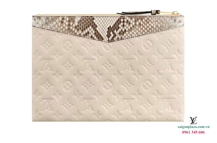 Túi ví màu be cluth cho nữ đựng điện thoại ipad tài liệu Louis Vuitton Daily Pouch Python M60914