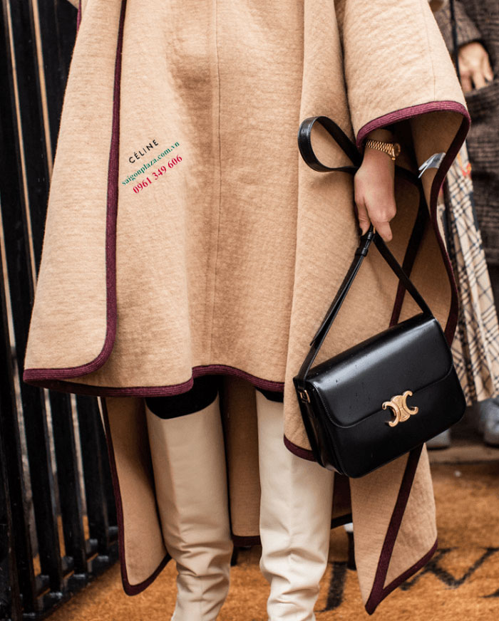 Túi đeo vai cầm tay nữ cao cấp thương hiệu Celine Triomphe Shoulder Bag In Shiny Calfskin