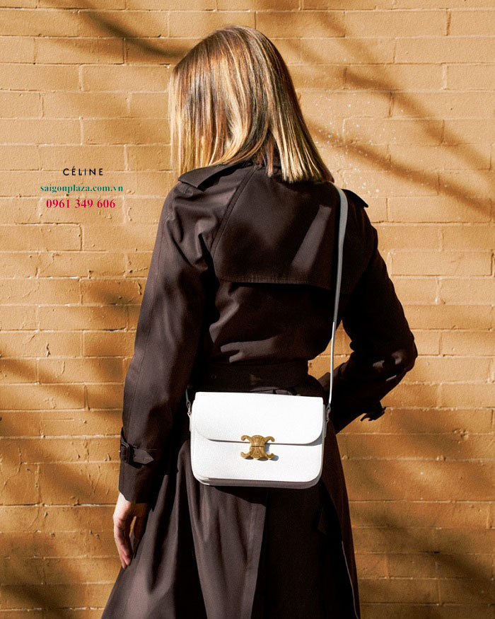 Túi đeo vai nữ túi da carvia da bê Celine Triomphe Shoulder Bag In Shiny Calfskin
