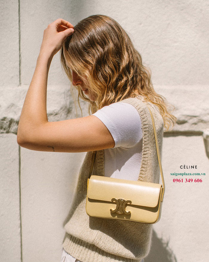 Túi nữ hàng nhập khẩu Celine Triomphe Shoulder Bag In Shiny Calfskin chính hãng