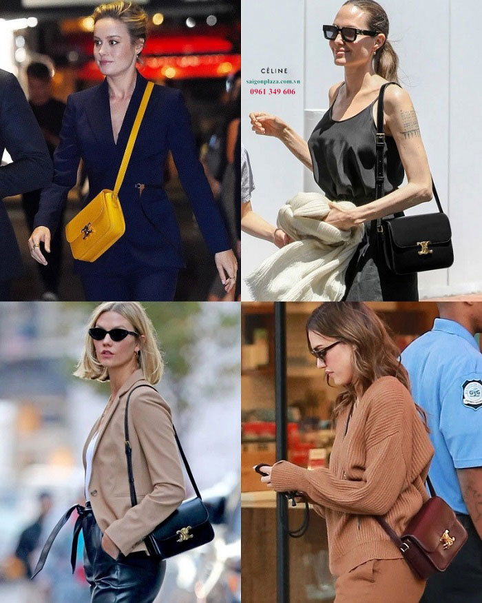 Cần mua túi hàng hiệu nữ da bò bê dê thật mới nhất Celine Triomphe Shoulder Bag In Shiny Calfskin