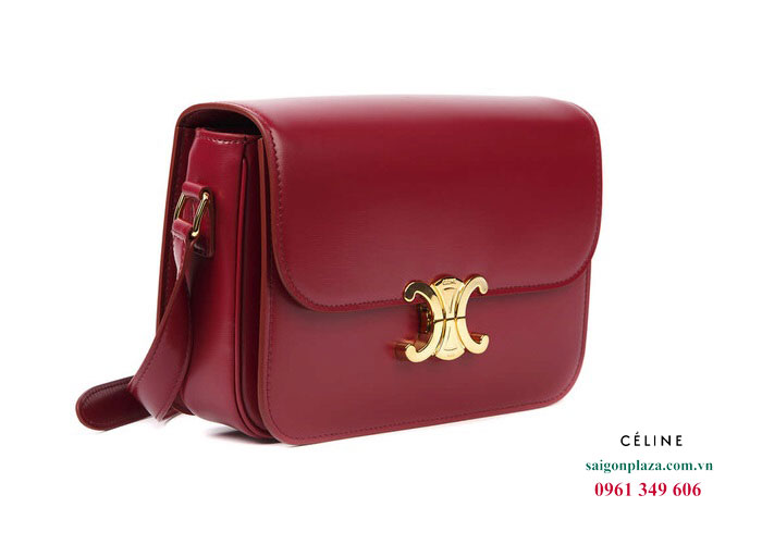 Túi nữ chính hãng Celine Triomphe Shoulder Bag In Shiny Calfskin màu đỏ