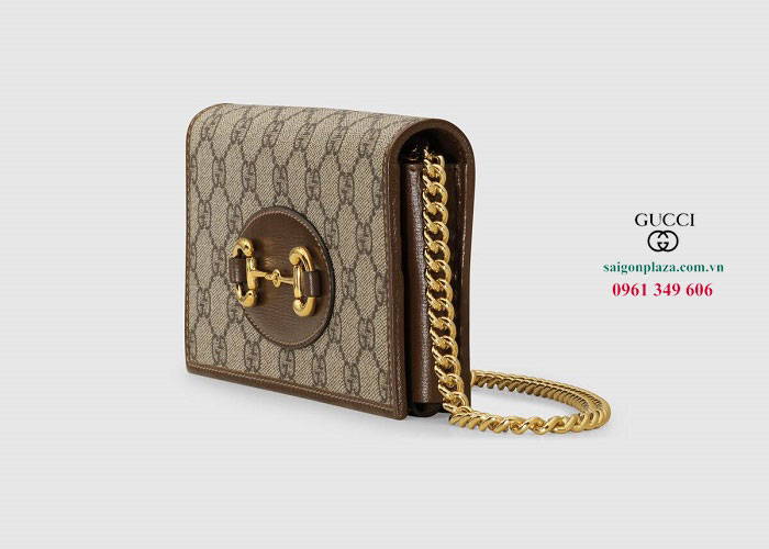 Túi da vải chính hãng Gucci Beige Horsebit 1955 Wallet With Chain ‎621892/92TCG-8563