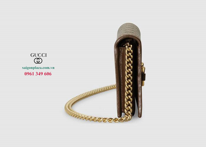 Túi nữ hình chữ nhật mỏng nhỏ Gucci Beige Horsebit 1955 Wallet With Chain