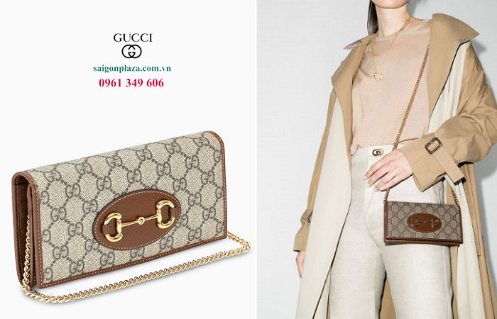 Store thời trang túi xách uy tín Gucci Beige Horsebit 1955 Wallet With Chain