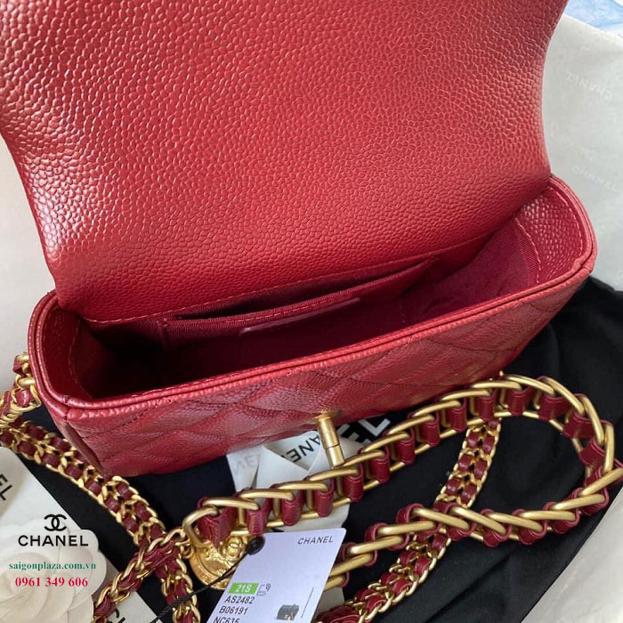 Túi nữ hàng hiệu chanel xách tay cao cấp màu đỏ Grained Calfskin AS2528