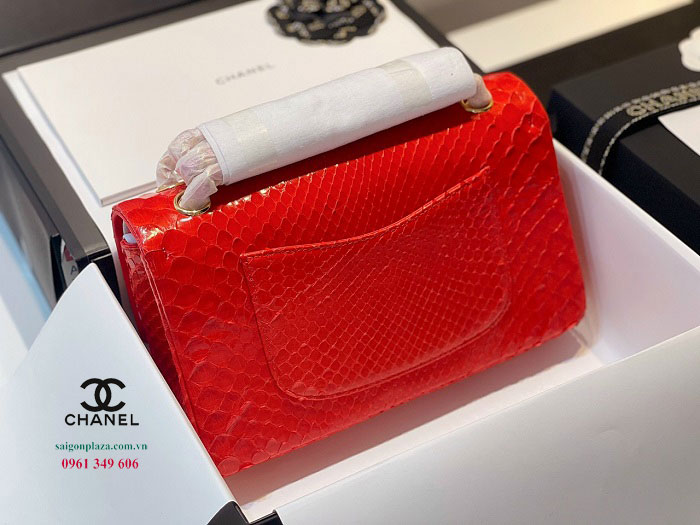 túi xách nữ nhập khẩu Chanel classic da trăn thật màu đỏ