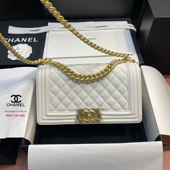 Shop túi xách siêu cấp Chanel nữ giá rẻ Hà Nội Chanel boy trắng khóa vàng