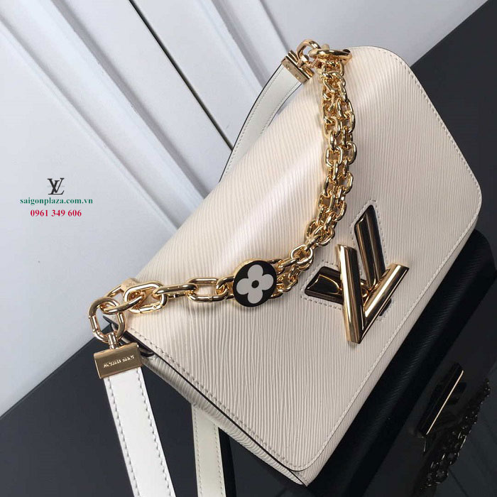 Túi LV nữ da bê da bò da thật màu trắng ngà Louis Vuitton Twist MM Epi Grained M59403