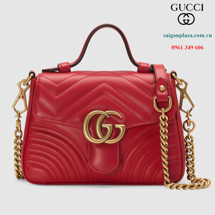 Túi da bò nữ cao cấp Gucci GG Marmont Mini Top Handle Bag