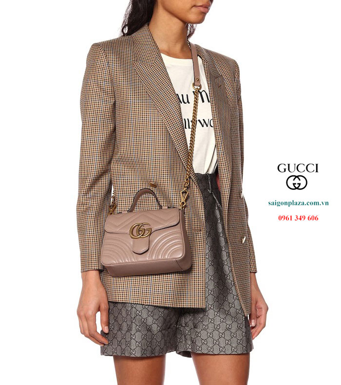 Túi da đeo chéo nữ Gucci GG Marmont Mini Top Handle Bag