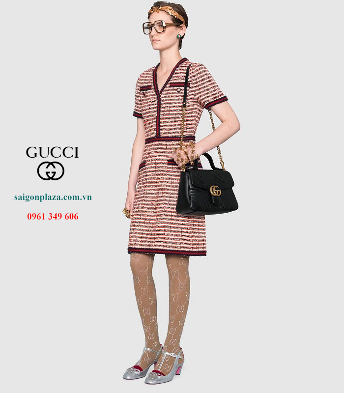 Túi đeo vai da mềm Gucci GG Marmont Mini Top Handle Bag