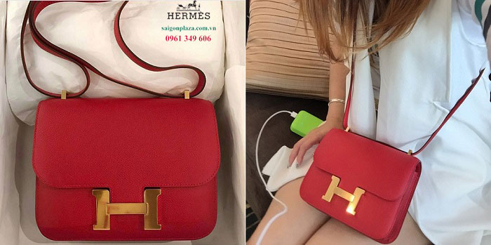 Túi xách chính hãng nữ Hermes Constance 19 epsom màu đỏ size 19 23cm