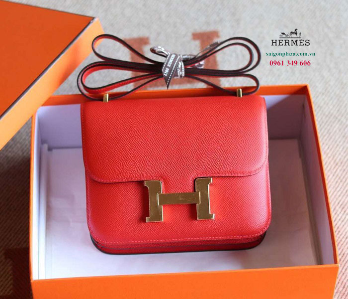 Túi nữ dáng vuông màu đỏ thời trang nổi tiếng Hermes Constance 19 Epsom