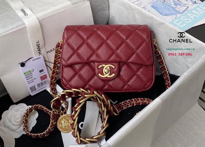 Túi da nữ siêu cấp Chanel Grained Calfskin AS2528 màu đỏ
