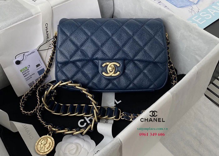 Túi da nữ siêu cấp Chanel Grained Calfskin AS2528 màu xanh